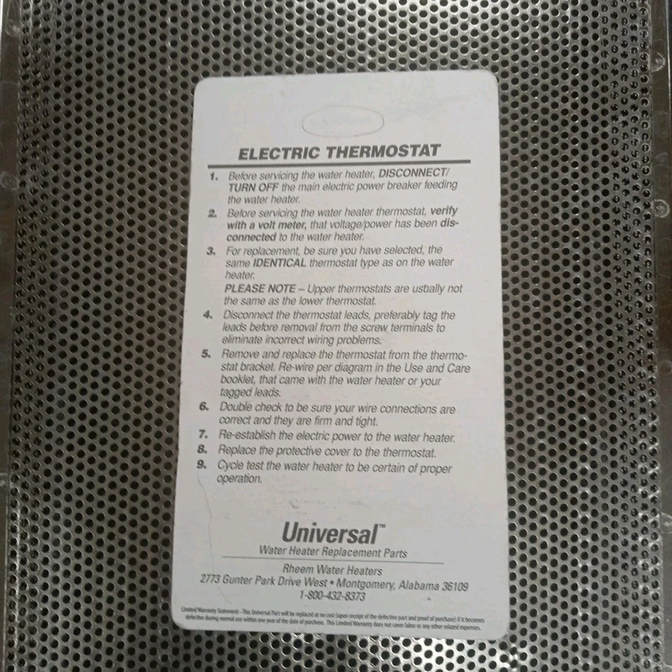 Rheem UV11695 Universal Electric Lower Thermostat - Standard 90⁰-150⁰ New - Image 2 of 2