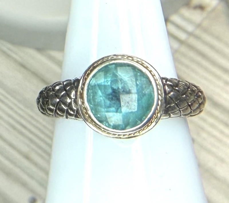 Effy BH Sterling Silver & 18K Gold Blue Topaz Solitaire Ring Sz 7    Balissima ?