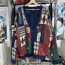VTG 90  s Par Four Golf Cardigan Sweater Men  s Size Large Embroidered Knit AOP