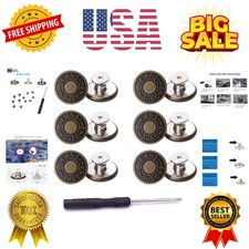 12 Pcs Button for Sewing Metal Jeans, 17 mm No-Sew Nailess Removable Metal Je...