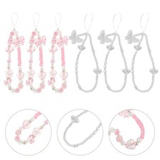 6pcs Phone Charms Strap: Camera Charm Strap - Faux Pearl Beaded Keychain -
