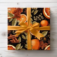 Citrus Winter Orange Wrapping Paper, Festive Holiday Seasonal Gift Wrap