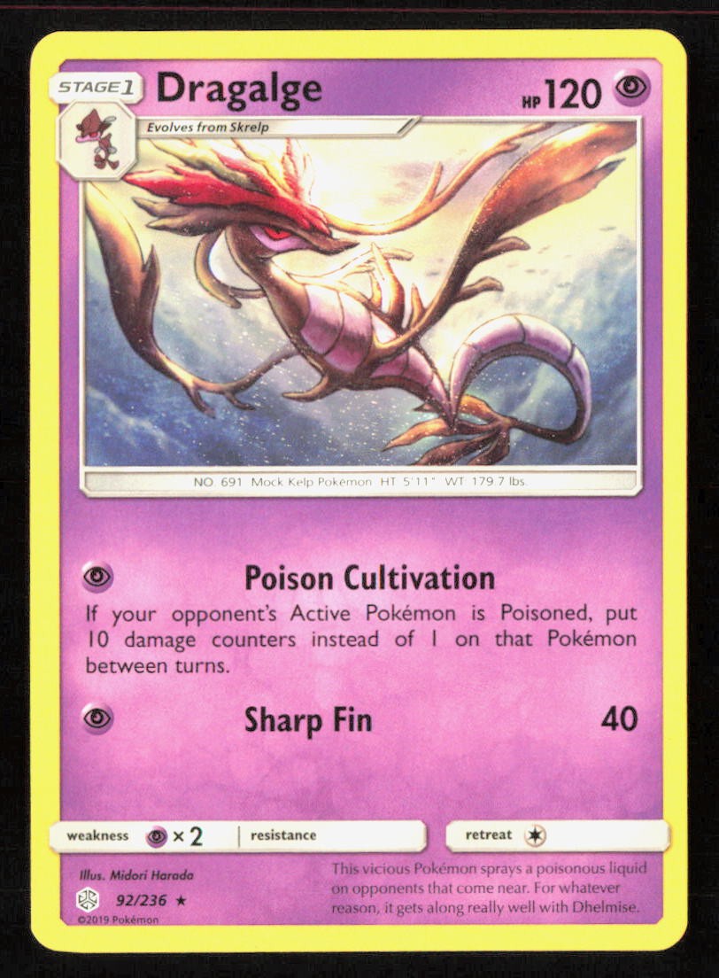 Dragalge SM - Cosmic Eclipse 92/236 Rare 2019 Psychic Midori Harada NM