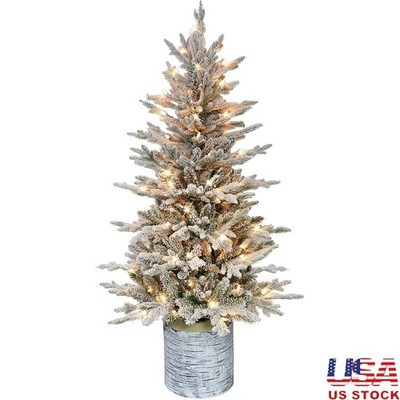 Prelit Flocked Christmas Tree W/ 70 Clear Lights Indoor Safe Durable Design New