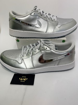 Men's Size 16 Nike Air Jordan 1 Low NRG Golf Shoes Metallic Silver