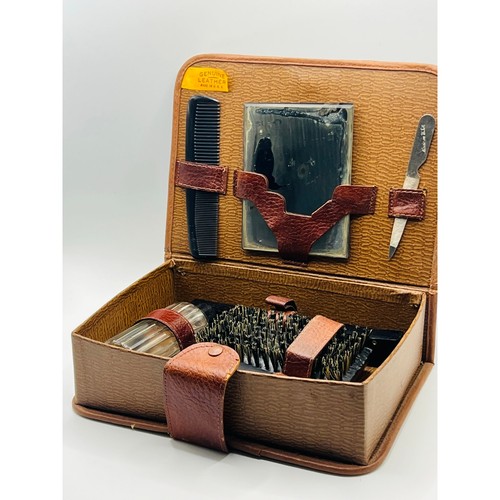 Vintage Men’s Leather Grooming Travel Kit Made in USA Shaving Set - Mid Century