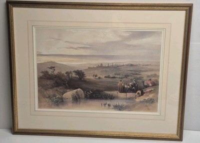 Vintage Farbdruck Jerusalem aus dem Norden - nach David Roberts gerahmt