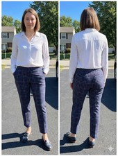 Tommy Hilfiger Women's Plaid Ankle Pants Size 8 Blue Pink Grid Stretch Career