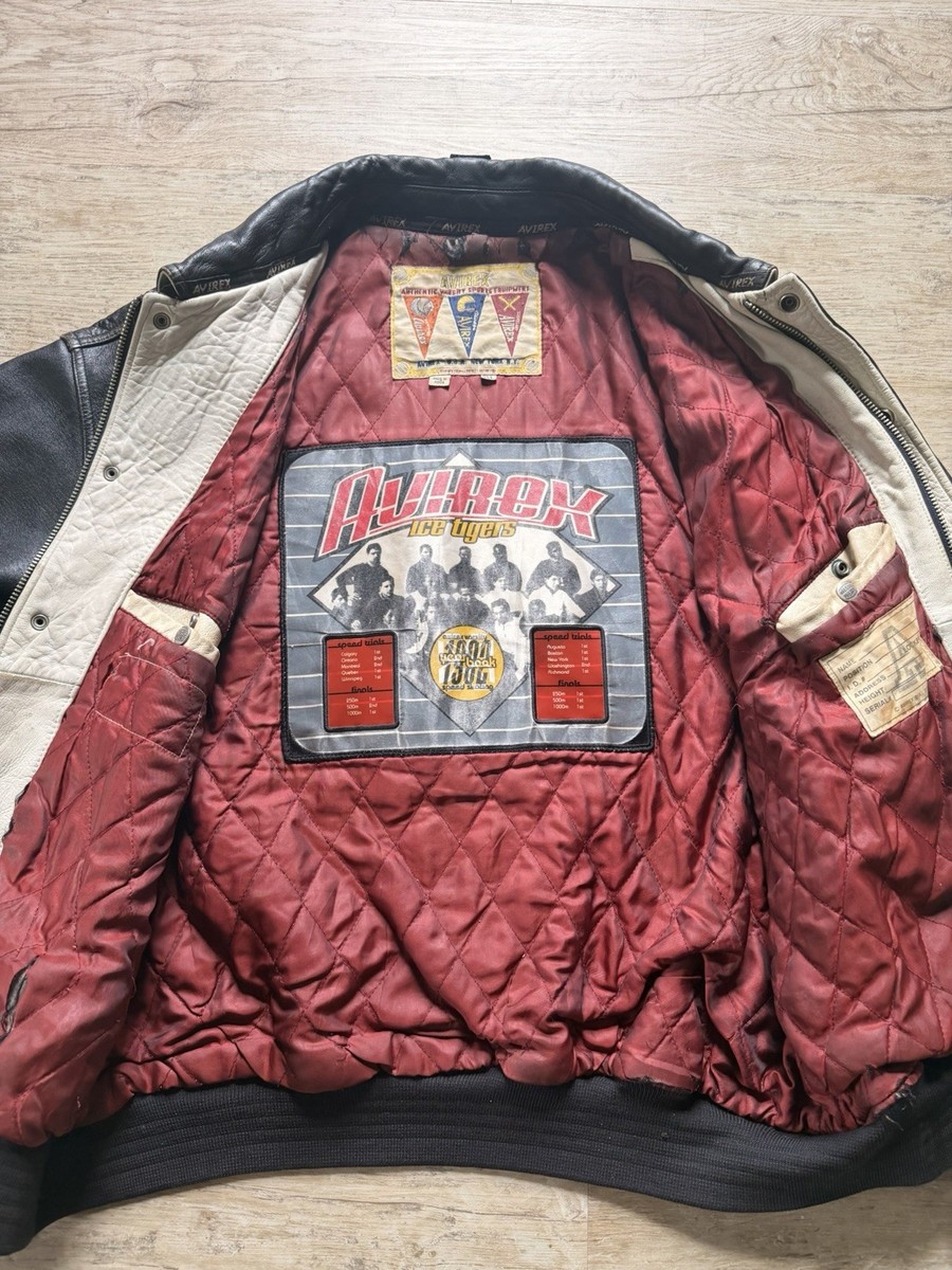 Vintage Leather Avirex Mens Black Leather Varsity Jacket Lined