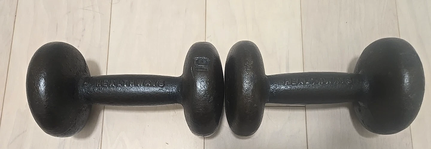 Vintage Set of 2 Healthways Cast Iron 10 Lb Dumbbell Weights