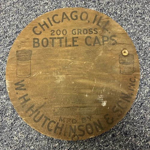 Vintage Hutchinson Bottle Cap Wood Barrel Lid Chicago Illinois 21” Coca Cola