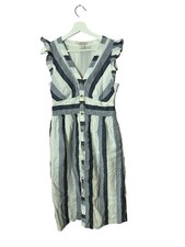 J.Crew Point Sur Women Blue Striped Linen Pockets Button Front Midi Dress sz 6