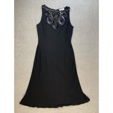 Adrianna Papell Dress Womens 6 Black Cocktail Mini LBD Beaded Classic Event