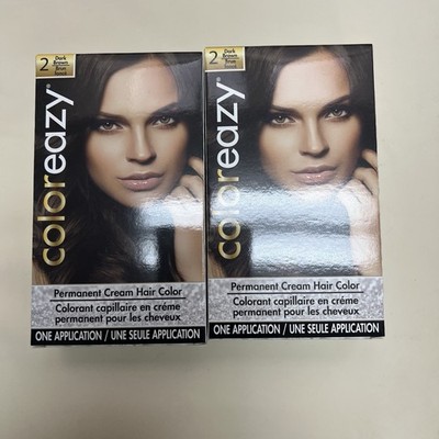 2 Pack Coloreazy Permanent Cream Hair Color One Application #2 Dark Brown 