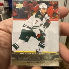 2023-24 Upper Deck Series 1 Debut Dates Gold DD-15 Brock Faber Minnesota Wild