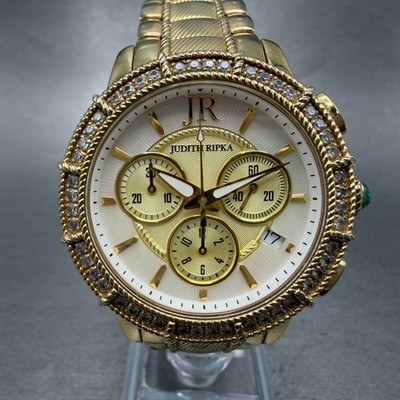 Judith Ripka Chronograph Watch Women 38mm MOP Dial Date Crystal Bezel New Batt