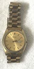Seiko SQ Men's Day Date Gold Tone Quartz Watch Works 5Y23-8A69