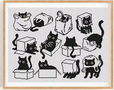 Cats 14 Count Cross Stitch Kit, Large Modern x-stitch Kit 10 Colours to Choose