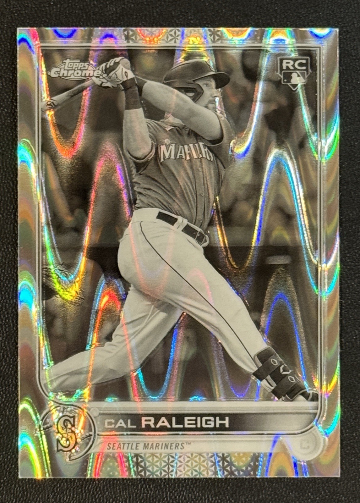 2022 Topps Chrome Sonic - Cal Raleigh #149 Black & White RayWave Refractor (RC)