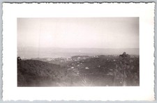 Vtg B&W Snapshot Scenic Hillside Overlook Coastal Town Bay Hills Agave Plant