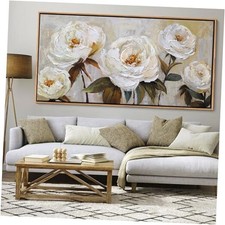 Flower Canvas Wall Art Textured Floral Picture Wall Decor 40"L x 20"W White