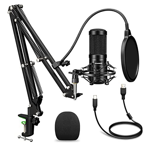 Aokeo AK-60 192kHZ/24bit USB Streaming Podcast PC Microphone with Arm Stand,