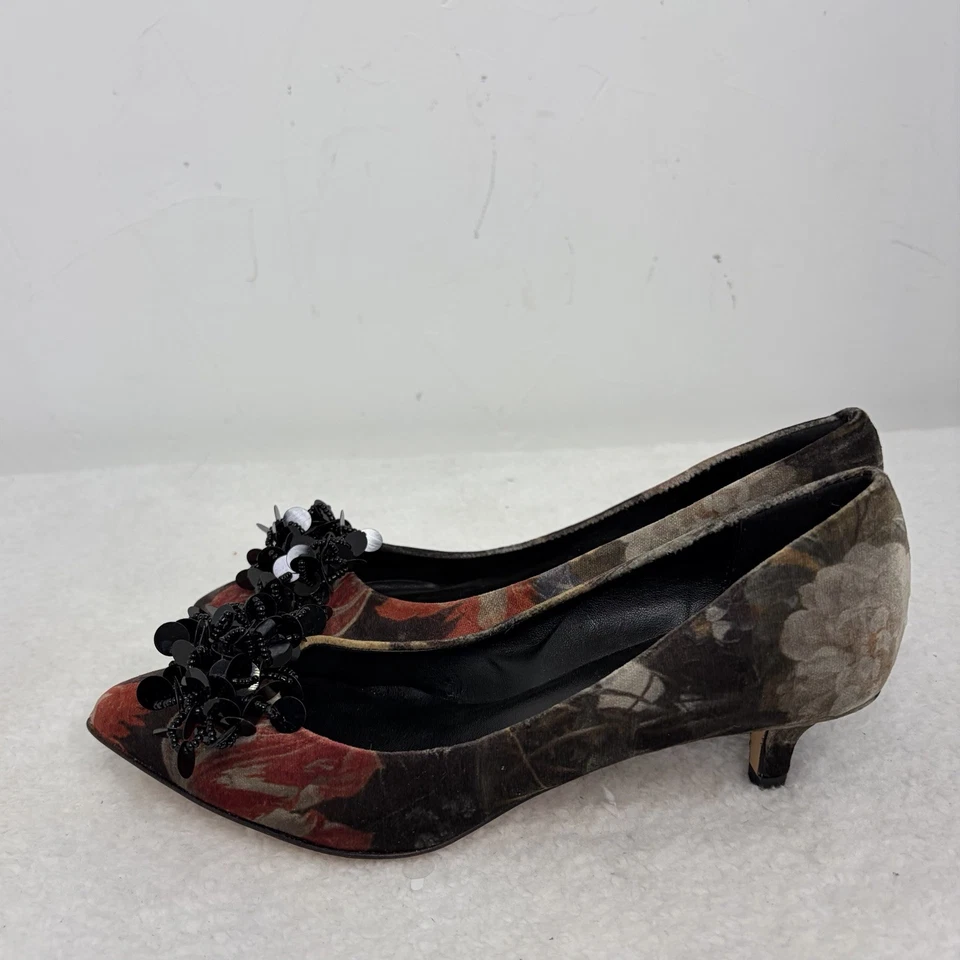 Nuevo Sesto Meucci Mujer Belia Adorno Negro Floral Gatito Tacón Bombas Talla 5.5 Foto 4 de 4