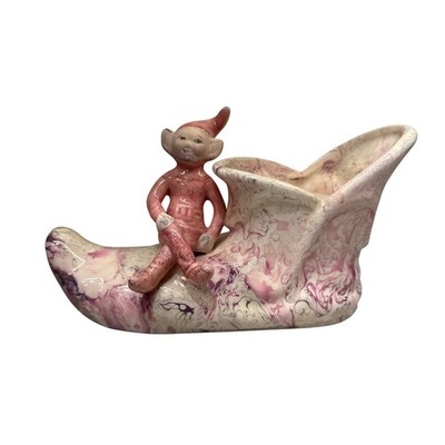 Treasure Craft Pixie Elf on Shoe Planter Pink Purple Marbled Ceramic Vintage