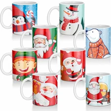 8 Pack Christmas Coffee Mugs Ceramic Christmas Holiday Party Stackable Cerami...