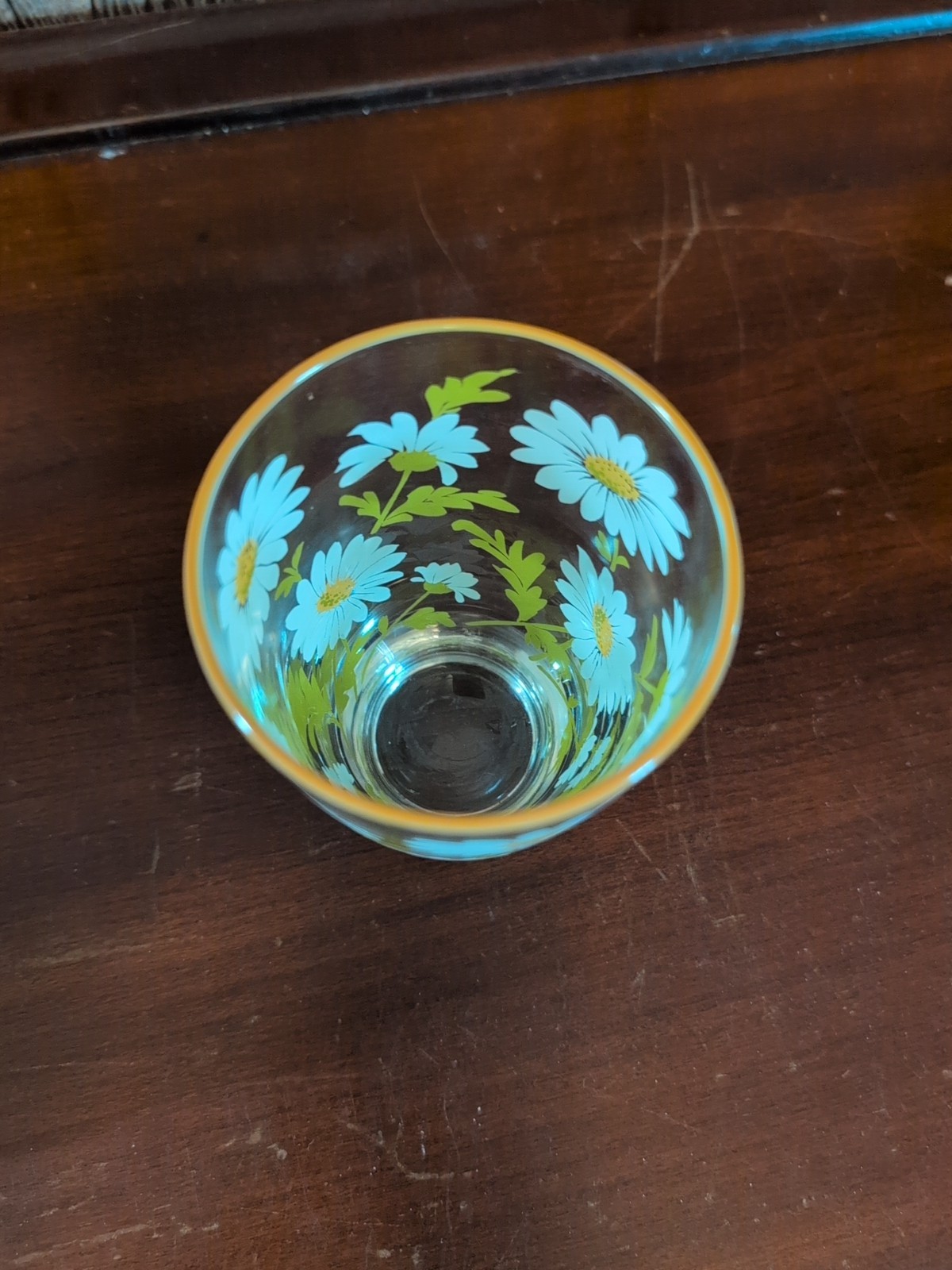 Vintage Libbey Glass White Daisy Juice Glass Gold Rim 4 3/4" MCM