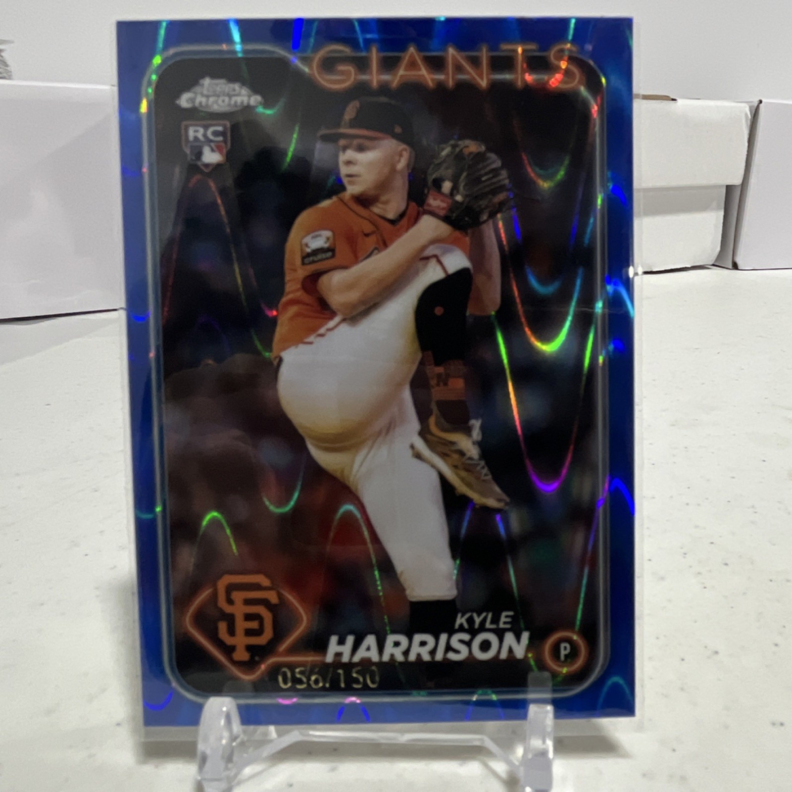 Topps 2024 Chrome Kyle Harrison Rookie Giants Blue RayWave RA-KH 56/150