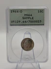 1964 Roosevelt Dime PCGS MS-64 Sample Old Green Rattle Holder