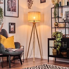 Drewniana lampa podłogowa i lampa podłogowa w stylu boho, oplot papierowy, do salonu