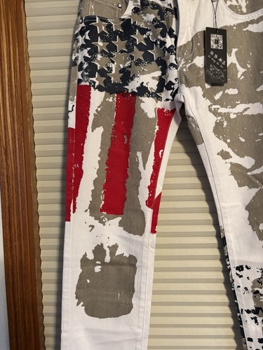 KU LANG BU LUO Damen Jeans 32 amerikanische Flagge Camouflage abstrakter Druck 4. Juli - Bild 2 von 16
