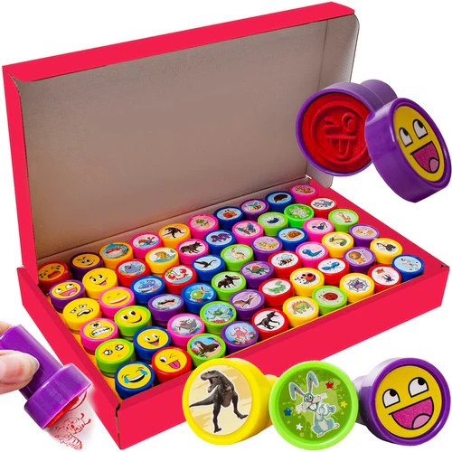 Stempelset FüR Kinder – 60 StüCk Tiere & Smileys Stempel Mehrfarbig-image
