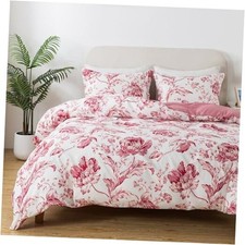 Floral Duvet Cover Set Size,3pcs Reversible Pattern-Solid Queen Mauveglow