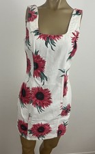 Vintage Bongo Women's 9 Poppy Dress Mini White Twill Scoop Back Retro Floral