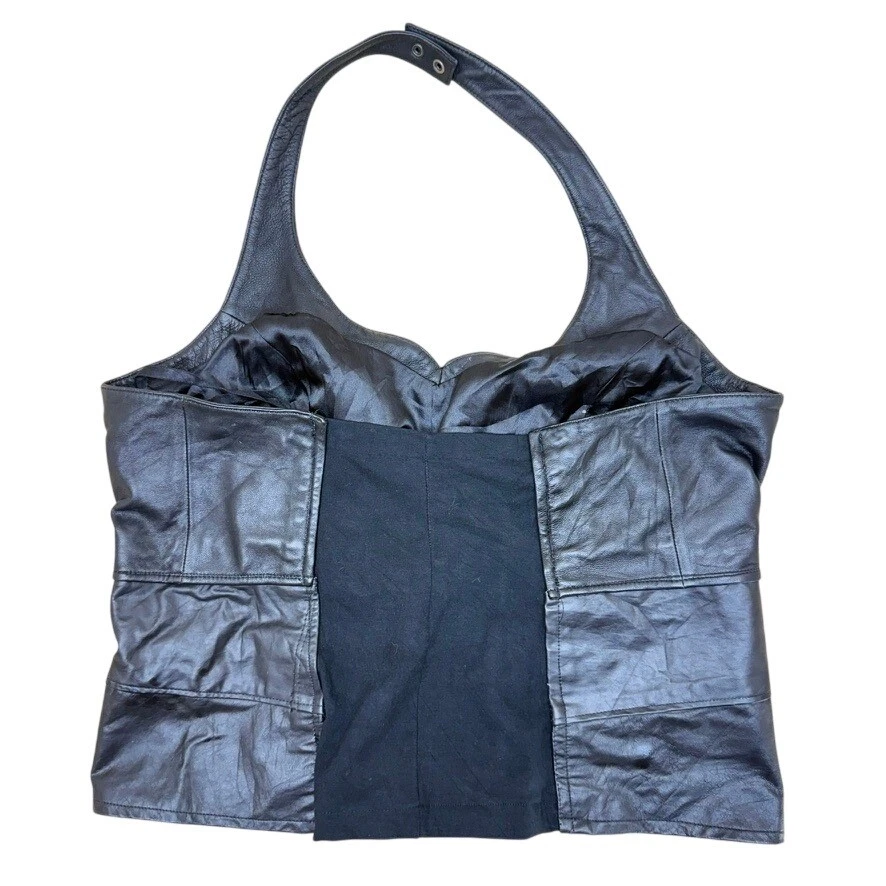 De Colección Wilsons Pelle Studio Cuero Halter Top Negro XL Ajustado Patchwork Motociclista Gótico Foto 2 de 4
