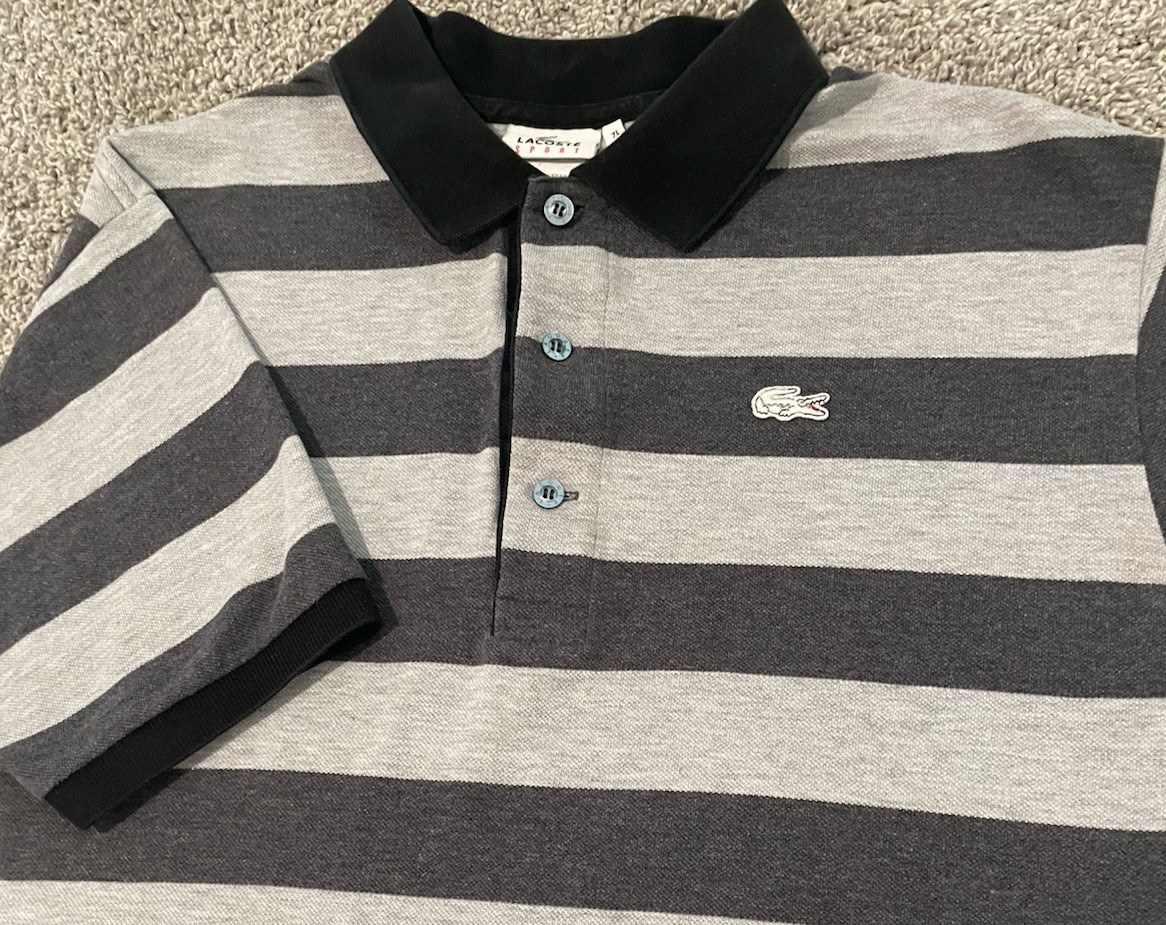 Lacoste Sport Men's Polo Shirt Striped Size 7 US 2XL Short Sleeve