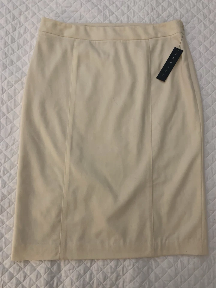 Theory Ivory Wool Lined Knee Length Skirt sz 6 NWT