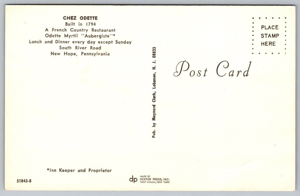 New Hope Pennsylvania Chez Odette French Country Restaurant Chrome Postcard eBay