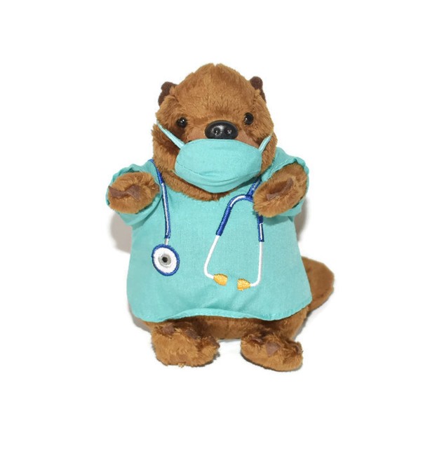 New Plush Bell Mobility Beaver Doctor Blue Medical Scrubs Retired