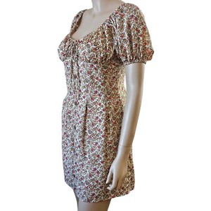 Hersy Women's Floral scoop neck mini Dress puff sleeve front tie side
