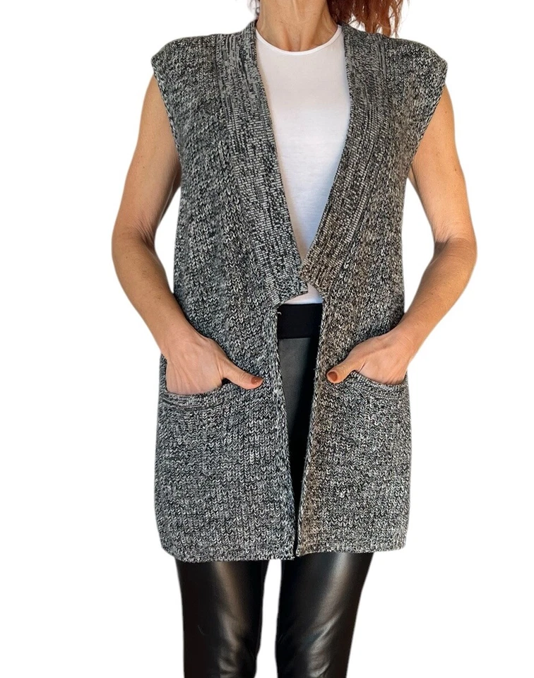 BANANA REPUBLIC SUÉTER CARDIGÃ LONGO LÃ MALHA PRETO ABERTO SEM MANGAS XS - Imagem 2 de 4