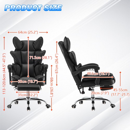 Racing Gaming Stuhl mit Arm, Kunstleder Gamer Recliner Home Office Schwarz - Bild 2 von 14