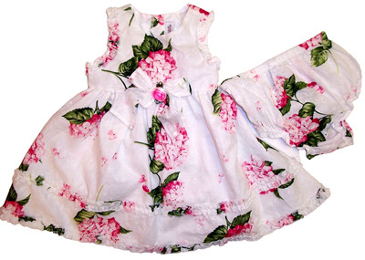 SPRING PINK  HYDRANGEA DRESS + SLIP + PANTY  18 MONTHS  SLEEVELESS 100% COTTON
