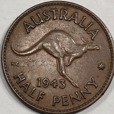 1943 Australia One Half Penny Foreign Coin #1884