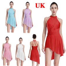 UK Women's Lyrical Dance Costume Flower High Low Contemporary Latin Dance Dress