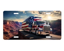 American Trucker Patriotic Aluminum Front License Plate Car Vanity Plate