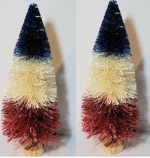 Set of 2 5" July 4th Red White  Blue Patriotic Holiday Sisal Bottle Brush Trees